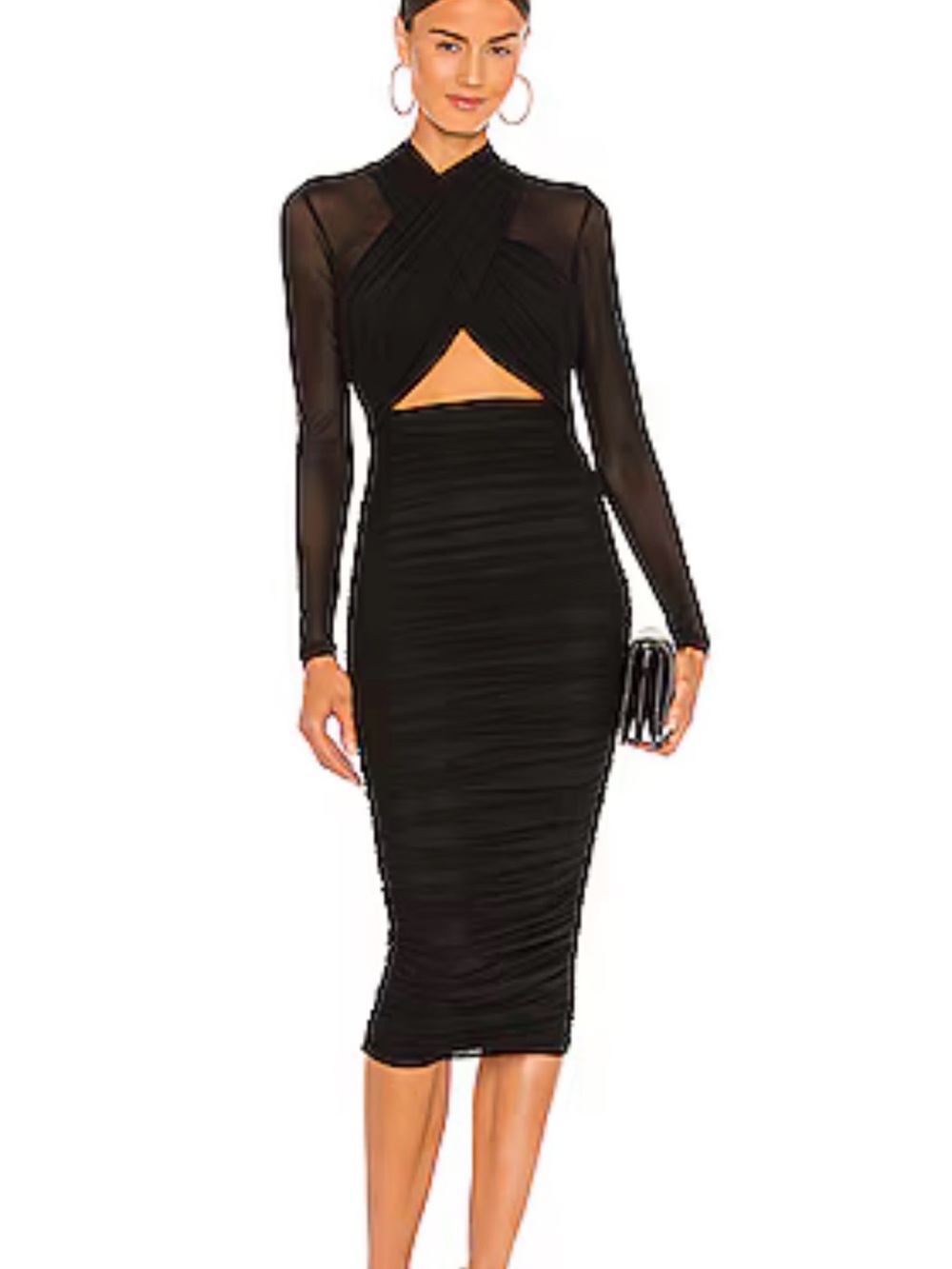 Bardot Black Long Sleeve Cutout Midi Dress